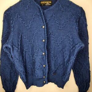 Geiger Tyrol Vintage Cardigan — Navy, EU 42 (L) | Austrian Wool Boho Lace Knit
